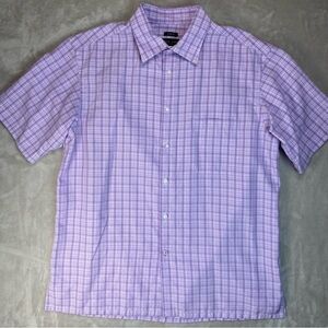 PRONTO-UOMO Men’s Large Short Sleeve Shirt Purple & White Plaid Classic Fit